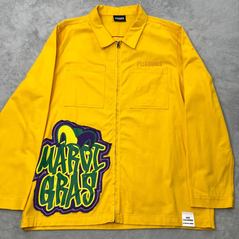 Pleasures Yellow Mardi Gras Timon Pumbaa‎ Zip Up Work Jacket 2XL Streetwear